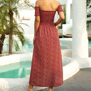 Print wrap Bardot a line dress